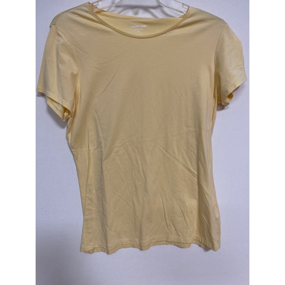 Lands End Yellow Short Sleeve Shaped Fit T-Shirt Crew Neck Medium 10-12